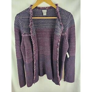 Chicos NWT Marled Fringe Cardigan Sweater Womens Size Large Metallic Purple Knit